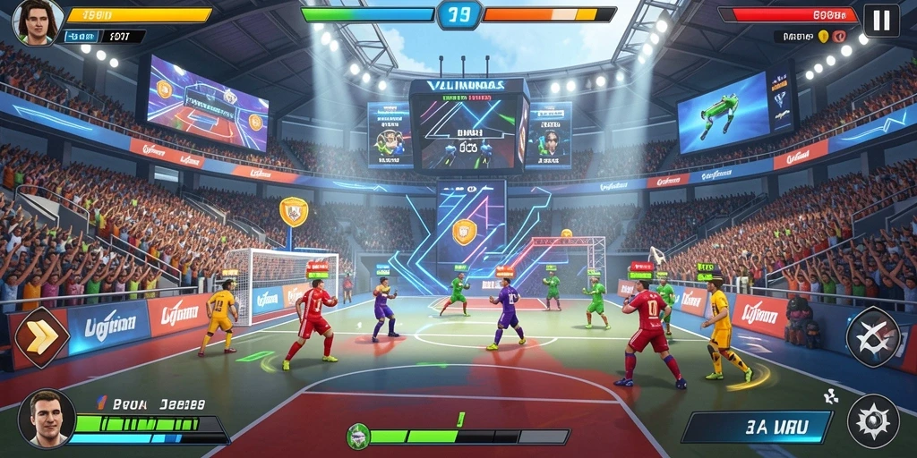 Screenshot pertama menunjukkan karakter utama dalam pertempuran epik.
